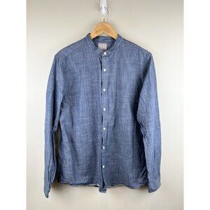 A-Frame Chambray Button Up Collarless Shirt Men’s Sz M Classic Blue